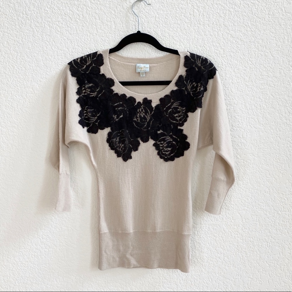 Tracy Reese 100% wool sweater with black lace